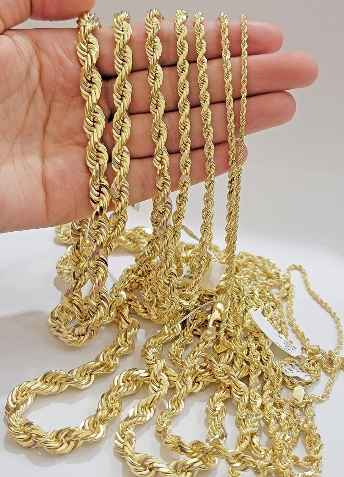 Real 14k Yellow Gold Rope Chain Solid Necklace 2mm-10mm  18"-30" Diamond Cut 14k