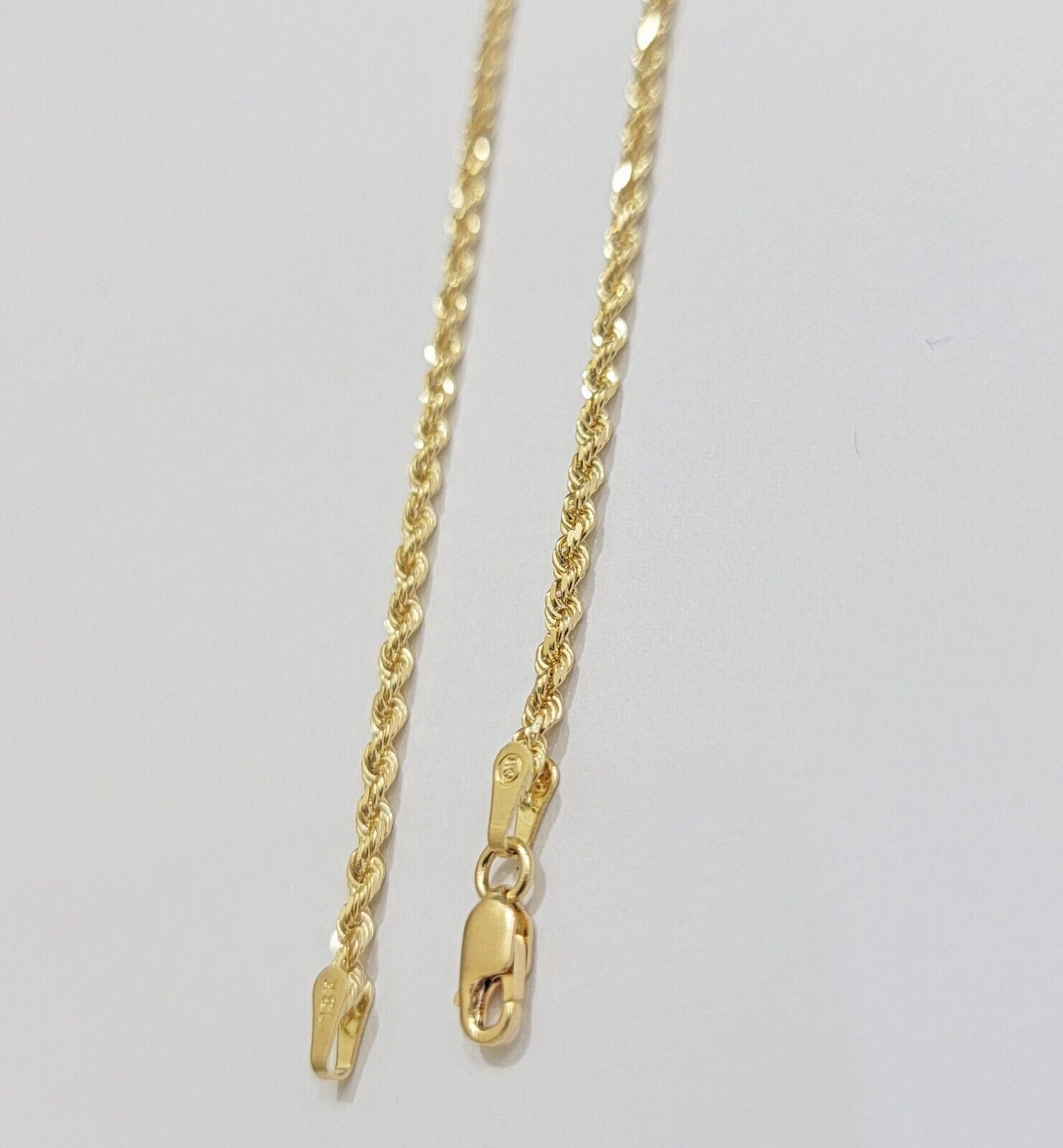 Real 18k Yellow Gold Rope Chain ladies Necklace 2mm 16 Inch Choker Solid 18kt