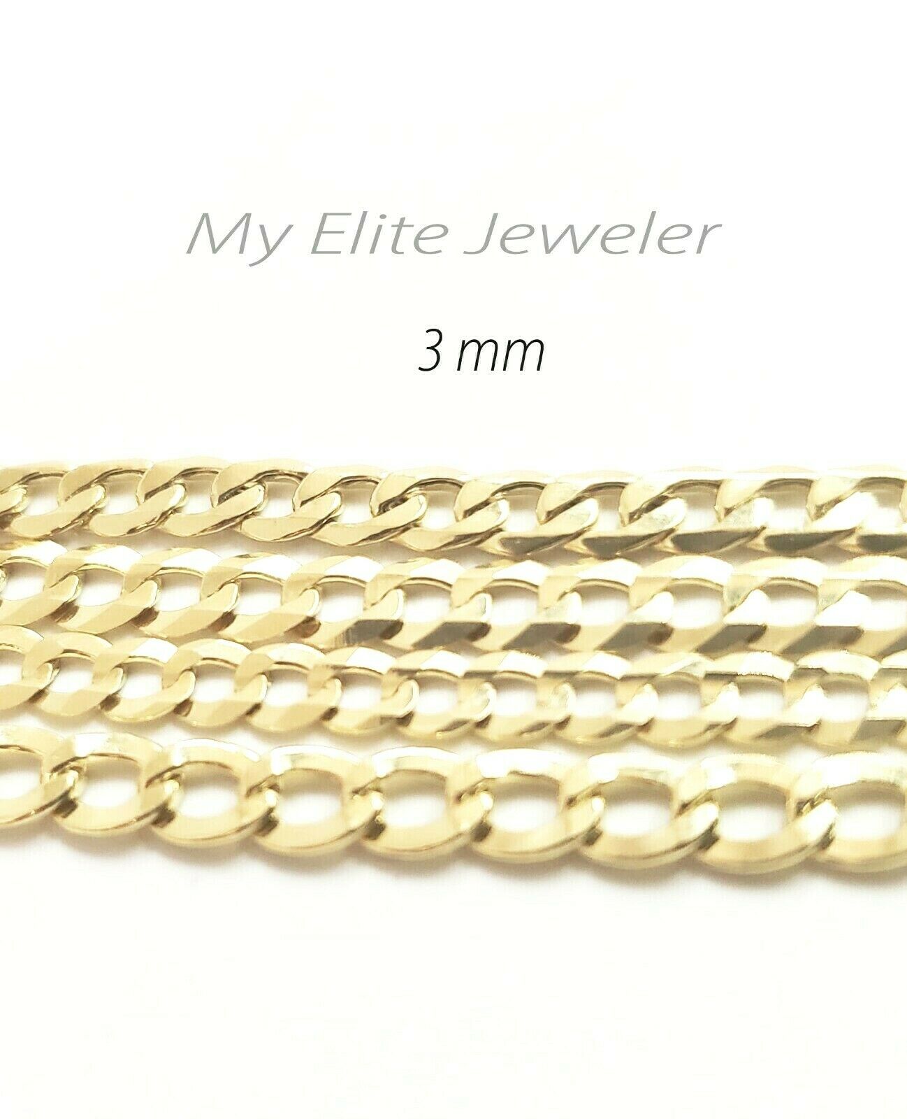 10K Gold Cuban Link Curb Chain Length 18" 20" 22 24" Inch 3mm Necklace Men Women