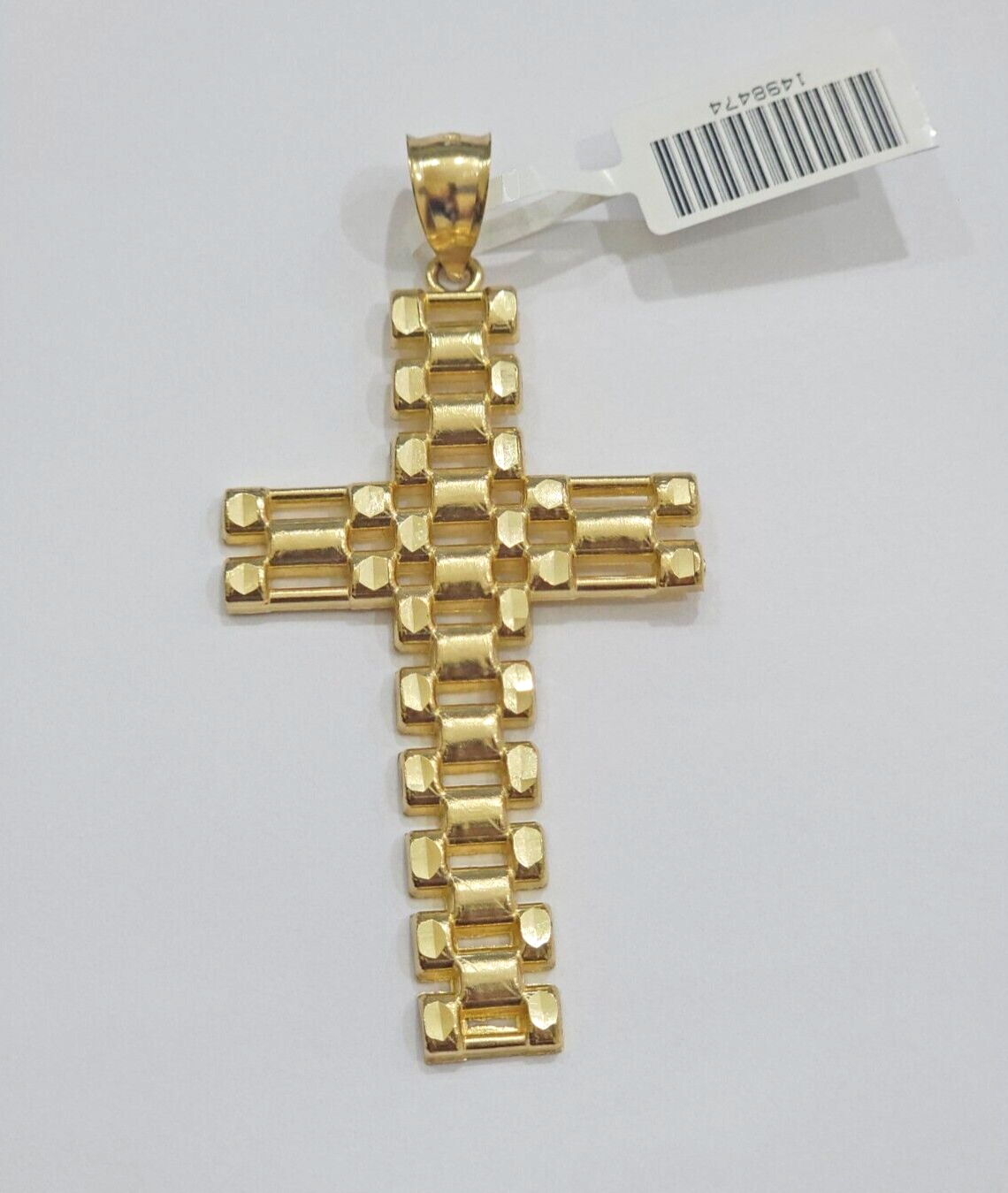 10K Yellow Gold Cross Pendant Mens Jesus Crucifix Charm 2.8 Inch For Thick Chain