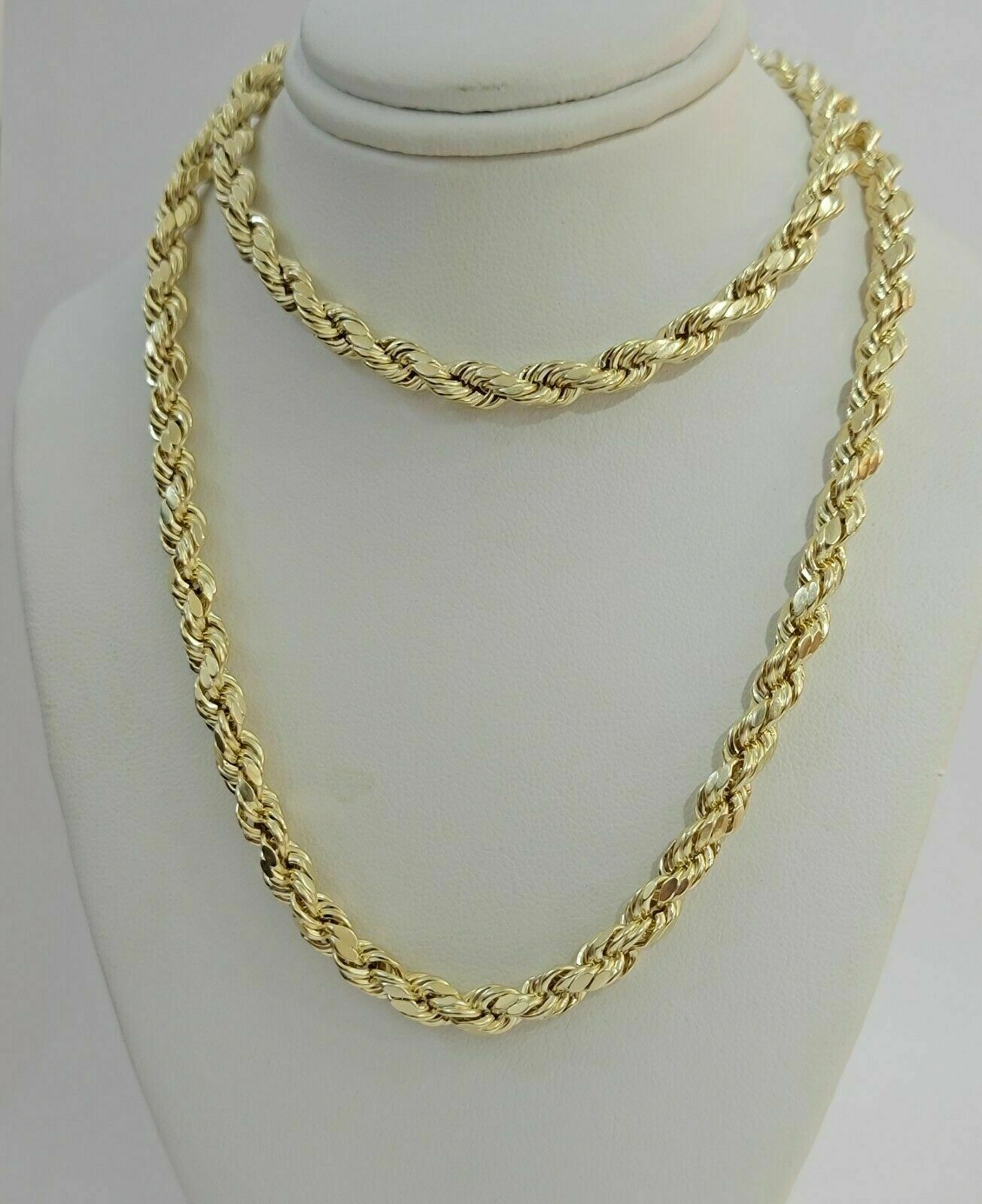 Real 10k Yellow Gold Rope Chain Necklace 4mm 18"- 30" Inch Diamond Cuts 10kt