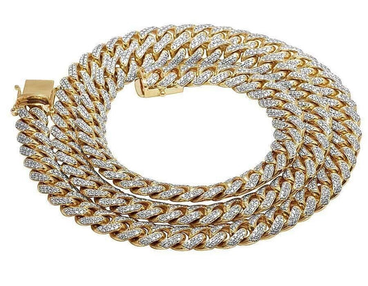 REAL 10k Gold Diamond Necklace Chain Miami cuban Link Tennis 26" 11mm 23CT SOLID