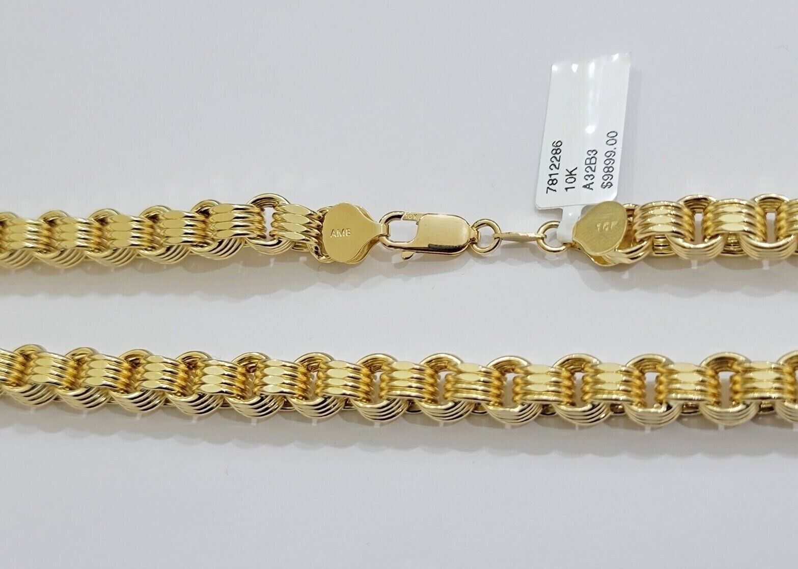 Real Gold Box Byzantine Chain Necklace 7.5mm 10K Yellow 20 Inches Men 10KT SALE