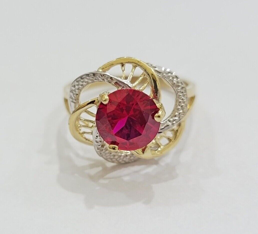 10k Yellow Gold Ladies Ruby Red Ring Womens Casual Band SALE Real 10kt Brand New