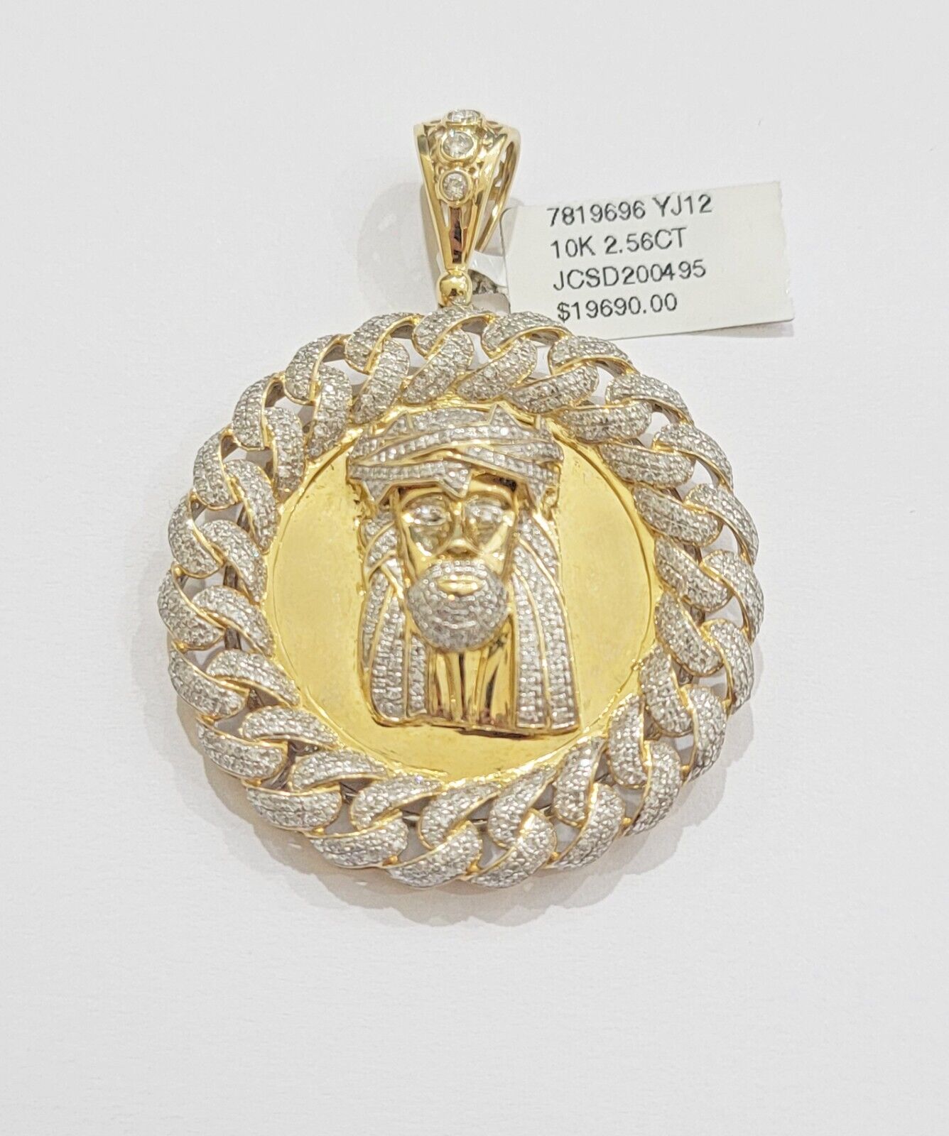 Real Gold Diamond jeus head Charm Pendant 10k yellow Gold 2.50CT Mens 2.3 Inch