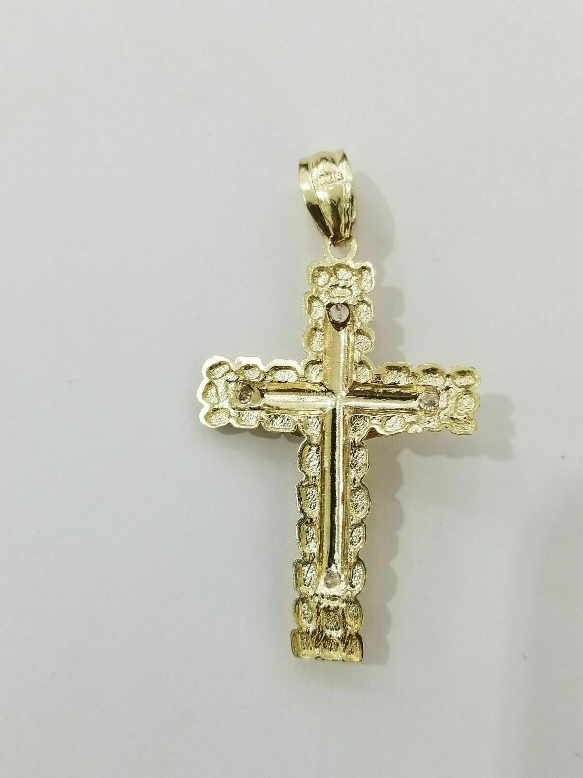 Real 10k Gold Chain Cross SET Miami Cuban Link Necklace 6mm 24" 26" 28" Crucifix