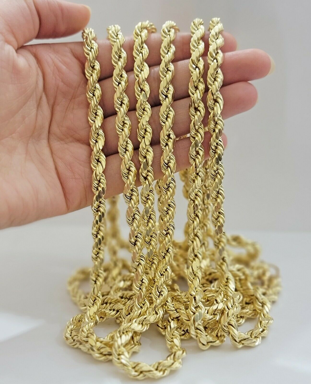 22" Real 10k Yellow Gold Rope Chain Necklace 7mm Men's 22" Inch New Diamond Cuts