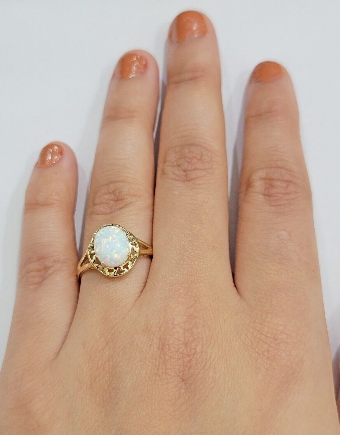 10k Yellow Gold Ladies White Opal Ring For Women Casual Band SALE Real Brand New