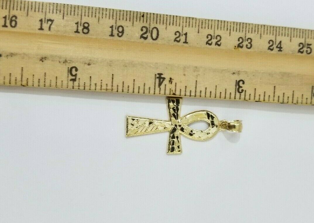 REAL 10k Yellow Gold Rope Chain Ankh Cross Charm Pendant 3mm Necklace Set 16-28