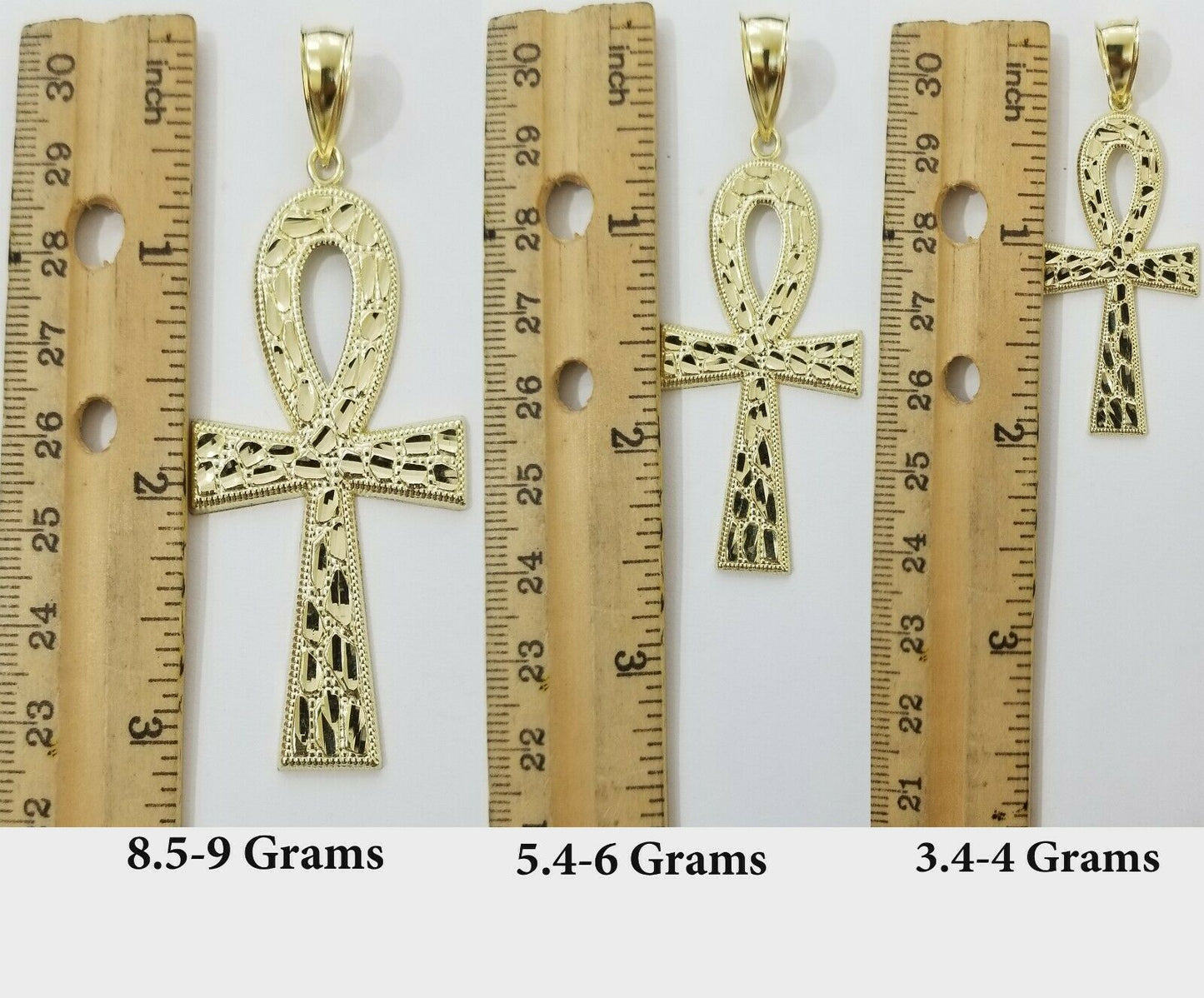 Real Gold Ankh Cross Charm Pendant 10k Yellow Gold Nugget Diamond Cuts Men Women