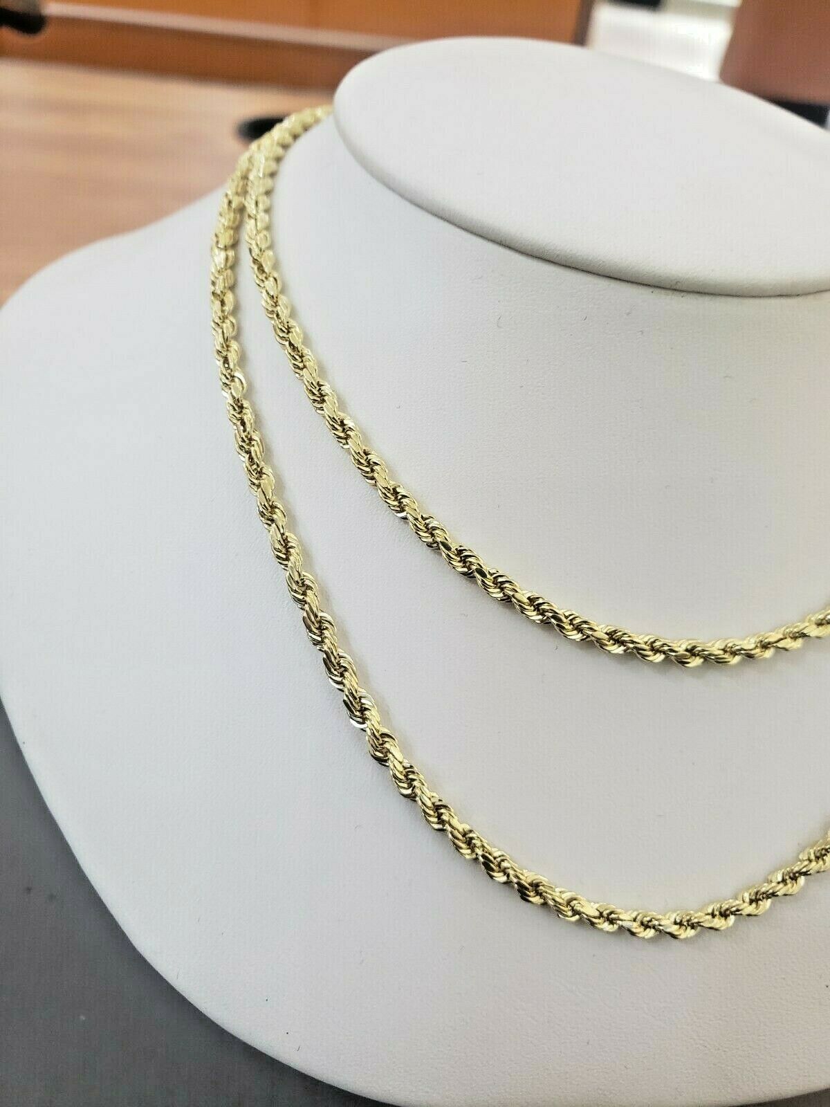 Real 10k Gold Rope chain 3mm 4mm Necklace 10KT yellow Gold 16-30" Diamond Cut