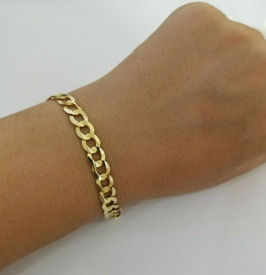 REAL 14k Gold Cuban link Bracelet 7" 7.5mm SOLID 14kt Yellow Gold Strong, LADIES