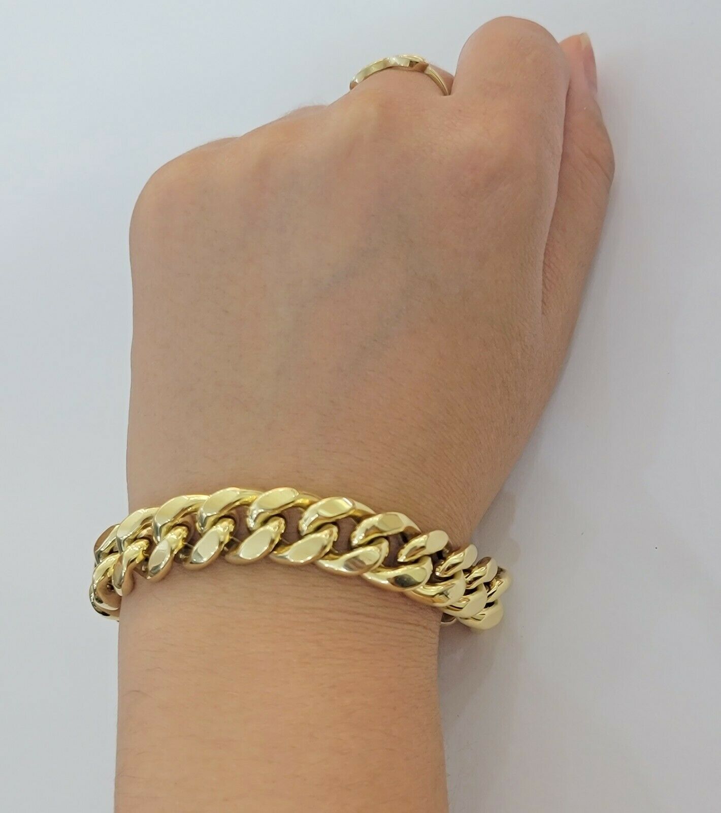 REAL 10k Gold Chain Bracelet Set Miami Cuban Link Mens 13mm 28