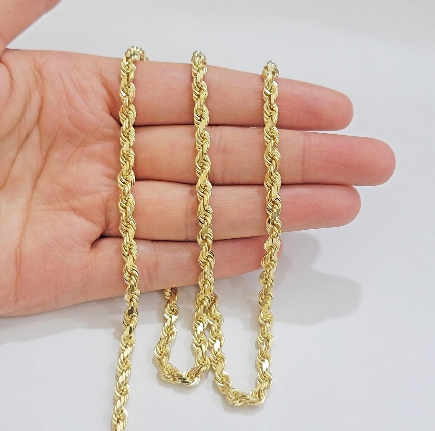 Real 14k Yellow Gold Rope Chain 28 Inch Necklace 4.5mm Diamond Cut SOLID 14K Men