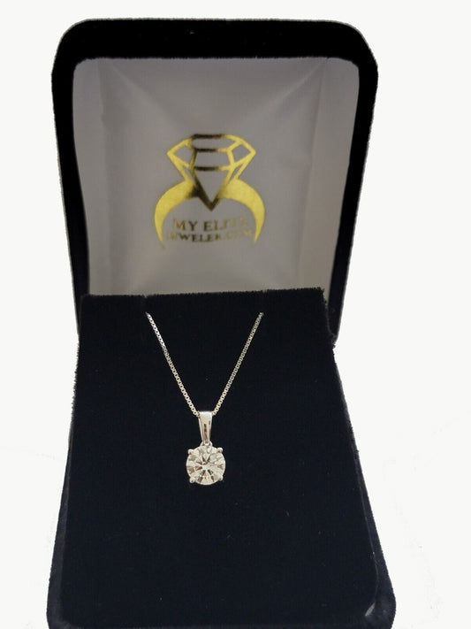 1CT Solitaire Lab Grown Diamond Pendant Ladies Charm 14k White Gold With Chain