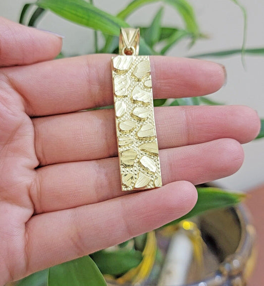 10k Yellow Gold Charm Nugget Bar Mens Pendant REAL 10KT , FREE SHIPPING