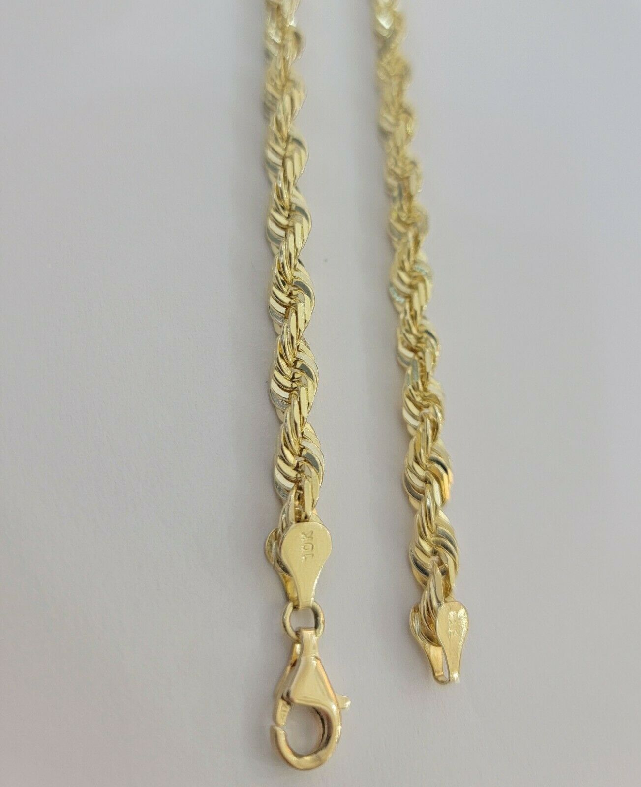 Solid Gold Rope Chain 10k Yellow Gold Necklace 24" 5mm Diamond Cut,Lobster, REAL