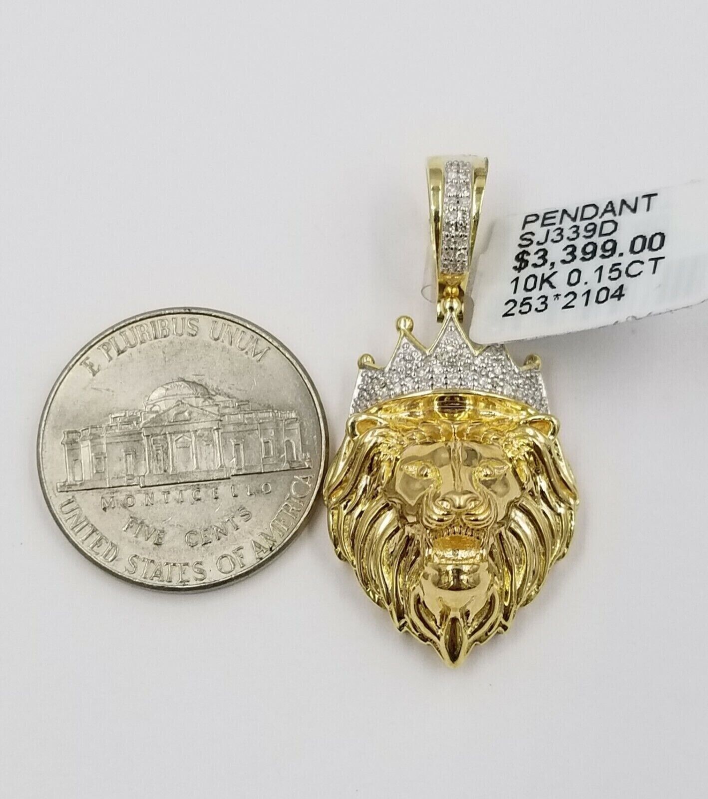 Diamond Lion Head charm Pendant with Genuine 0.15 CT Diamonds 10K Yellow Gold