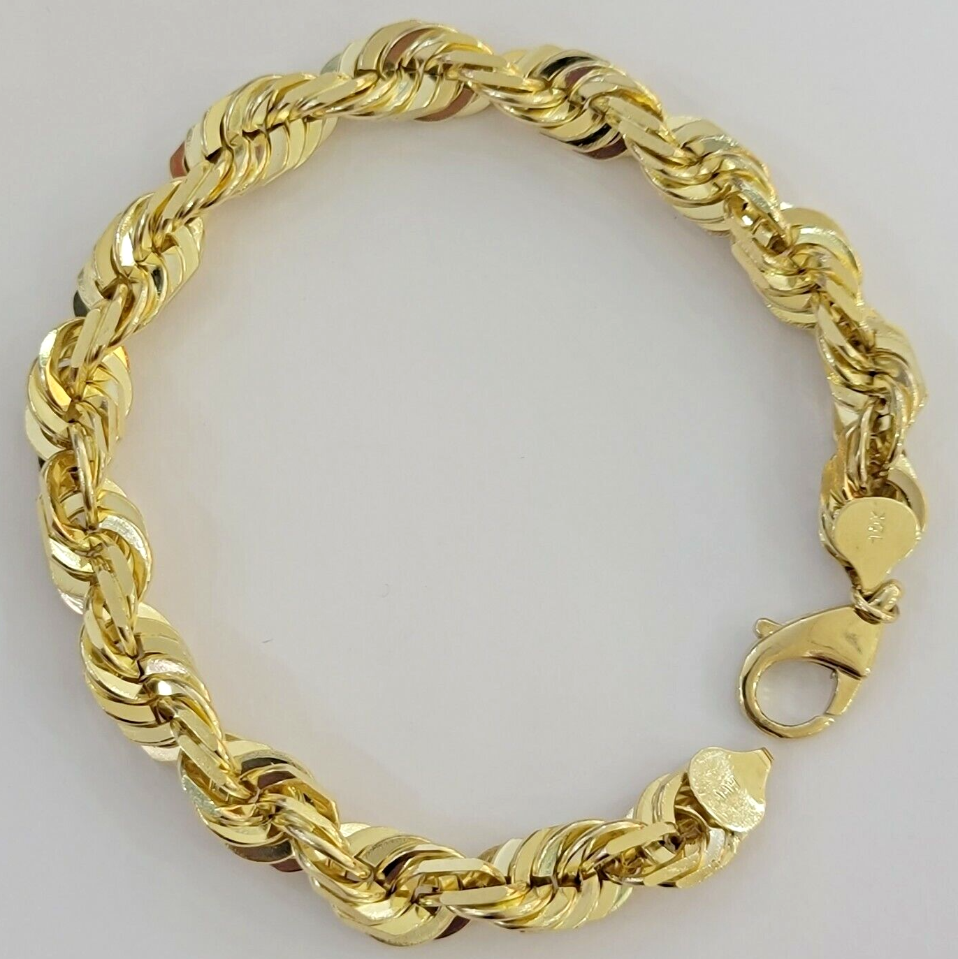 Mens Real 10k Gold Rope Bracelet 9 Inch 10.5mm Diamond Cut Solid 10KT Yellow Gld