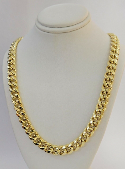 11mm 10k Yellow Gold Chain Necklace Miami Cuban Link  22" Inch Box lock REAL 10K