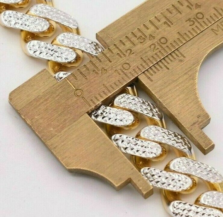 13mm Cuban Royal Link Diamond Cut Bracelet Real 10K Yellow White Gold Real 10 KT