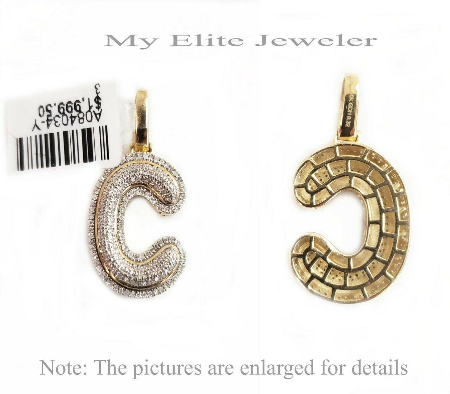 Men & Women 10K 3mm Chain with Solid 0.32 CT Diamond Initial 'C' Charm Alphabet