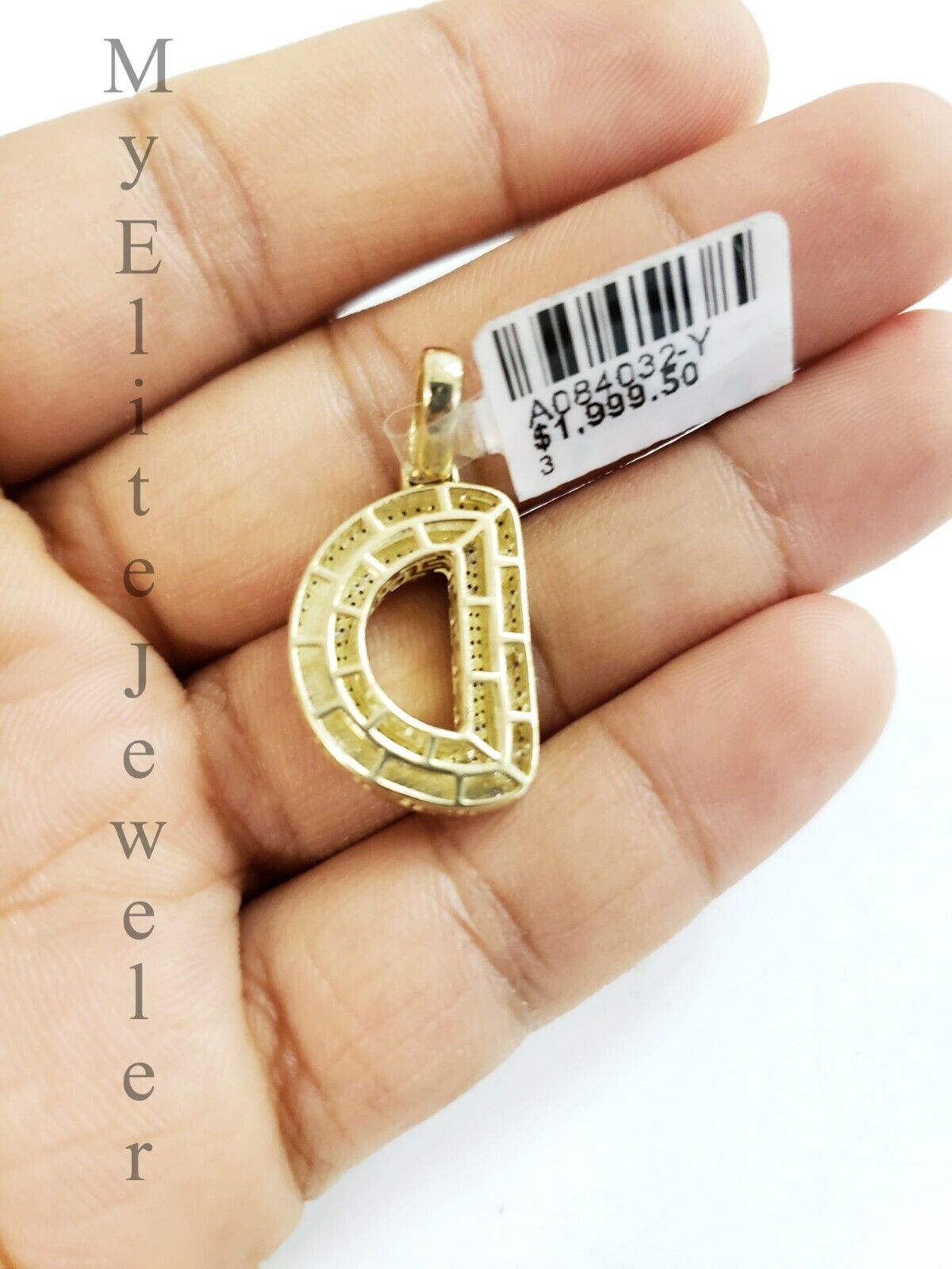 10k Gold Chain Real Diamond D Alphabet Initial Charm Pendant 3mm 18Inch Necklace