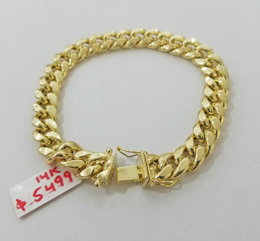 REAL 14k Gold Bracelet Miami Cuban Link 9" Inch 9mm Mens 10kt Yellow Gold,STRONG