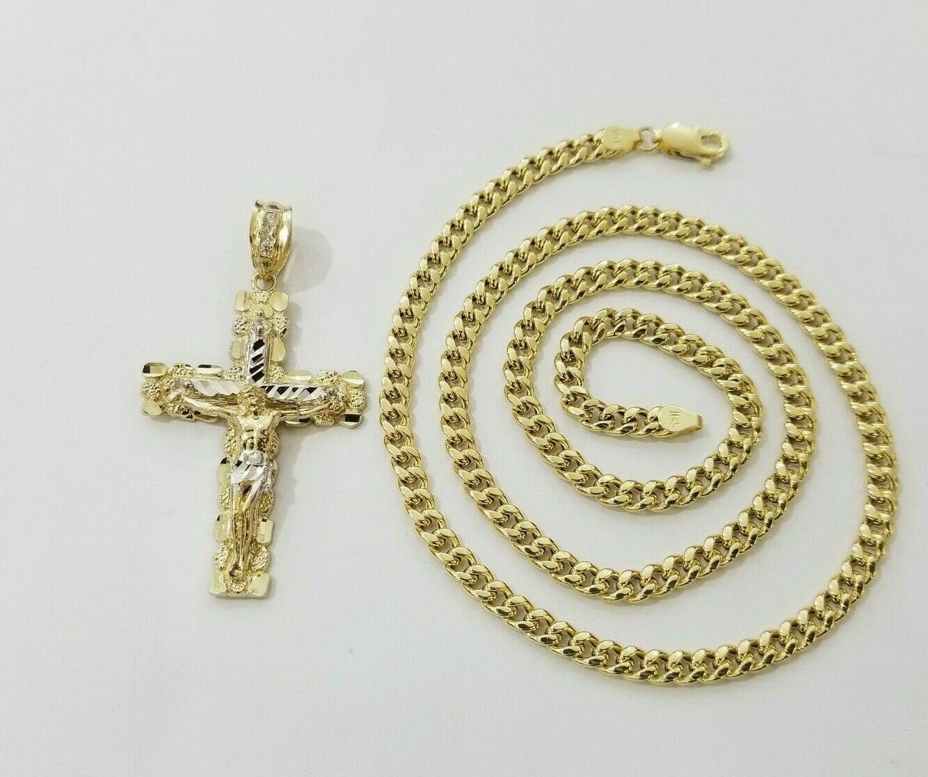 10k Yellow Gold Link Chain Pendant 5mm 18"-28" Miami Cuban Necklace Cross Charm