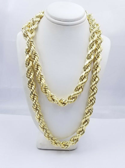 REAL 10k Gold Rope Chain Mens Necklace 10mm 20"-30" Inch Diamond Cut Yellow Gold