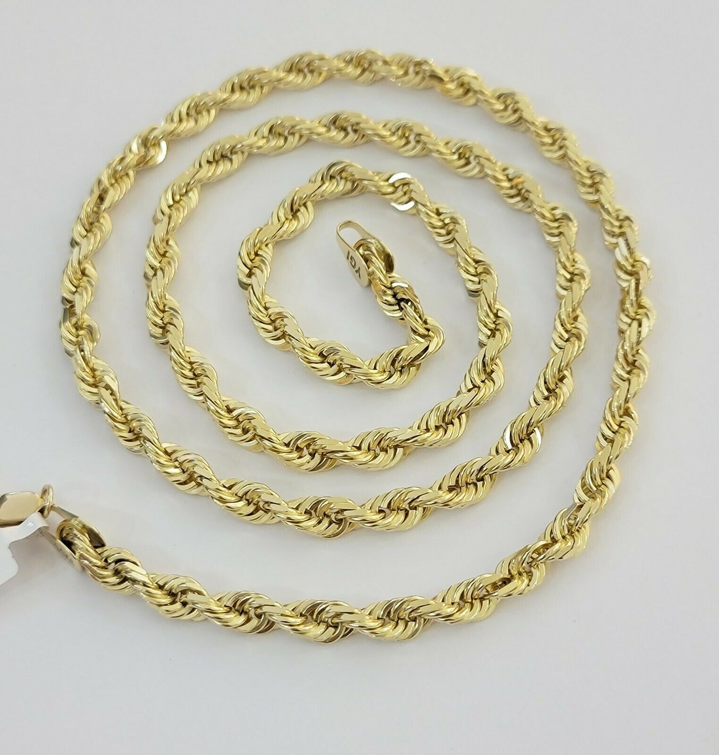 REAL 14k Gold Rope Necklace 6mm Chain, 14 Kt Yellow Gold 22" Diamond Cut, SOLID