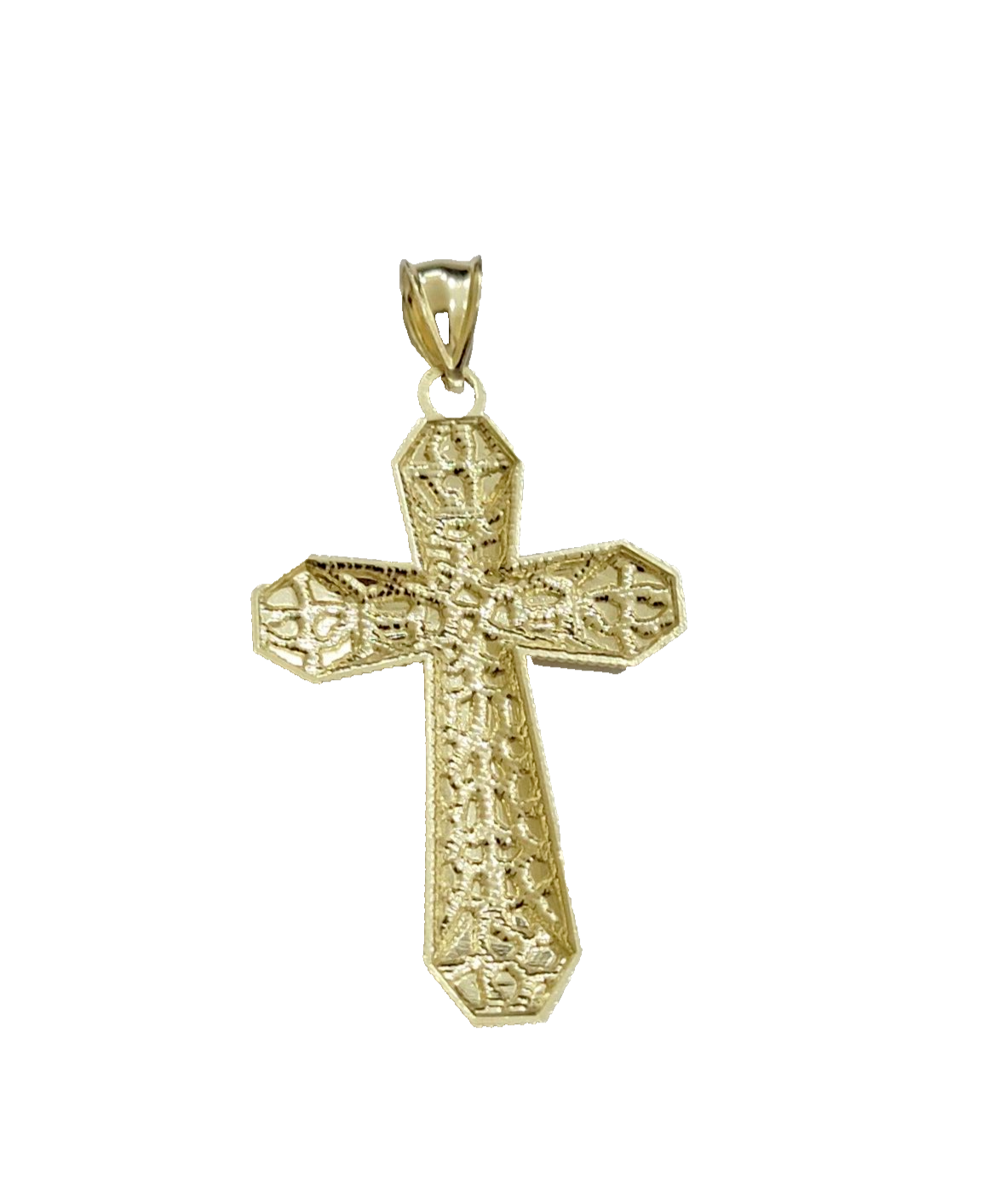 Real 10k Gold Cross Charm pendant Nugget Plain 2 Inch 10Kt Yellow Gold FOR SALE