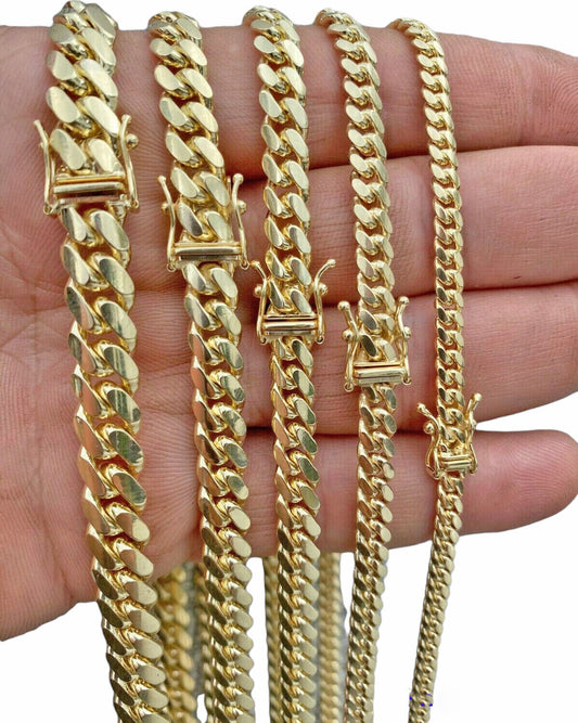 Real 10k Gold Chain Solid Miami Cuban Link Necklace 6mm 7mm 8mm 20"-28" Men's