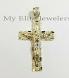 10K Yellow Gold Cross Pendant Men's Jesus Crucifix Charm 3" , fits Thick Chain