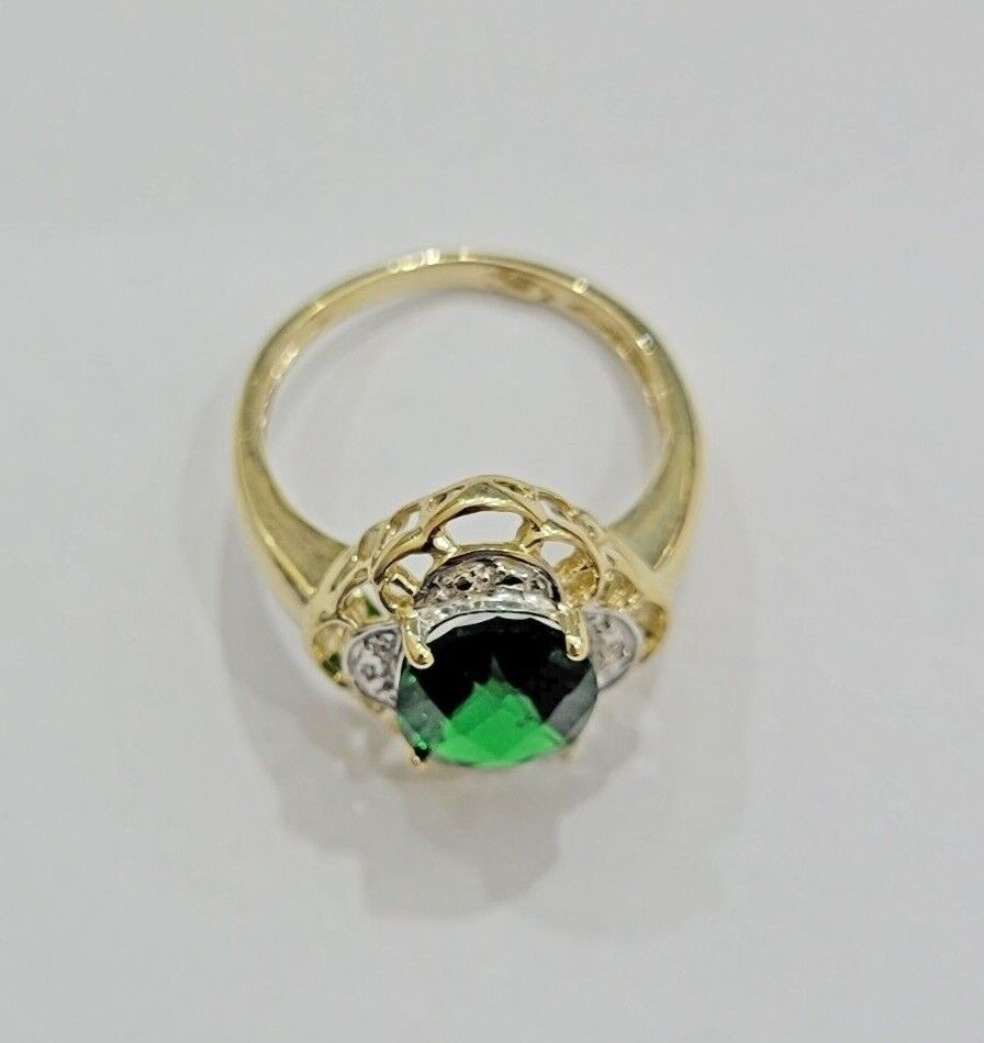 10k Yellow Gold Ladies Green Ring Women's Casual Band SALE Real 10kt Brand New