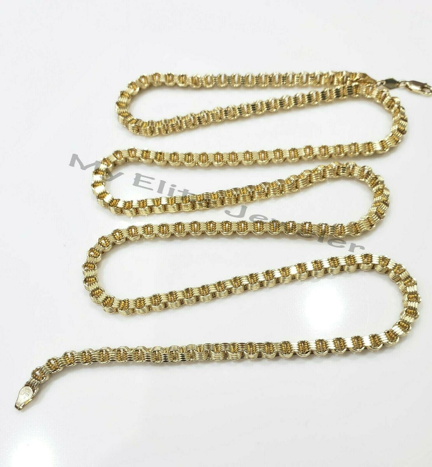 Men's 10kt Yellow Gold Box Byzantine Chain Necklace 30 Inch 4mm REAL, Rope,Cuban