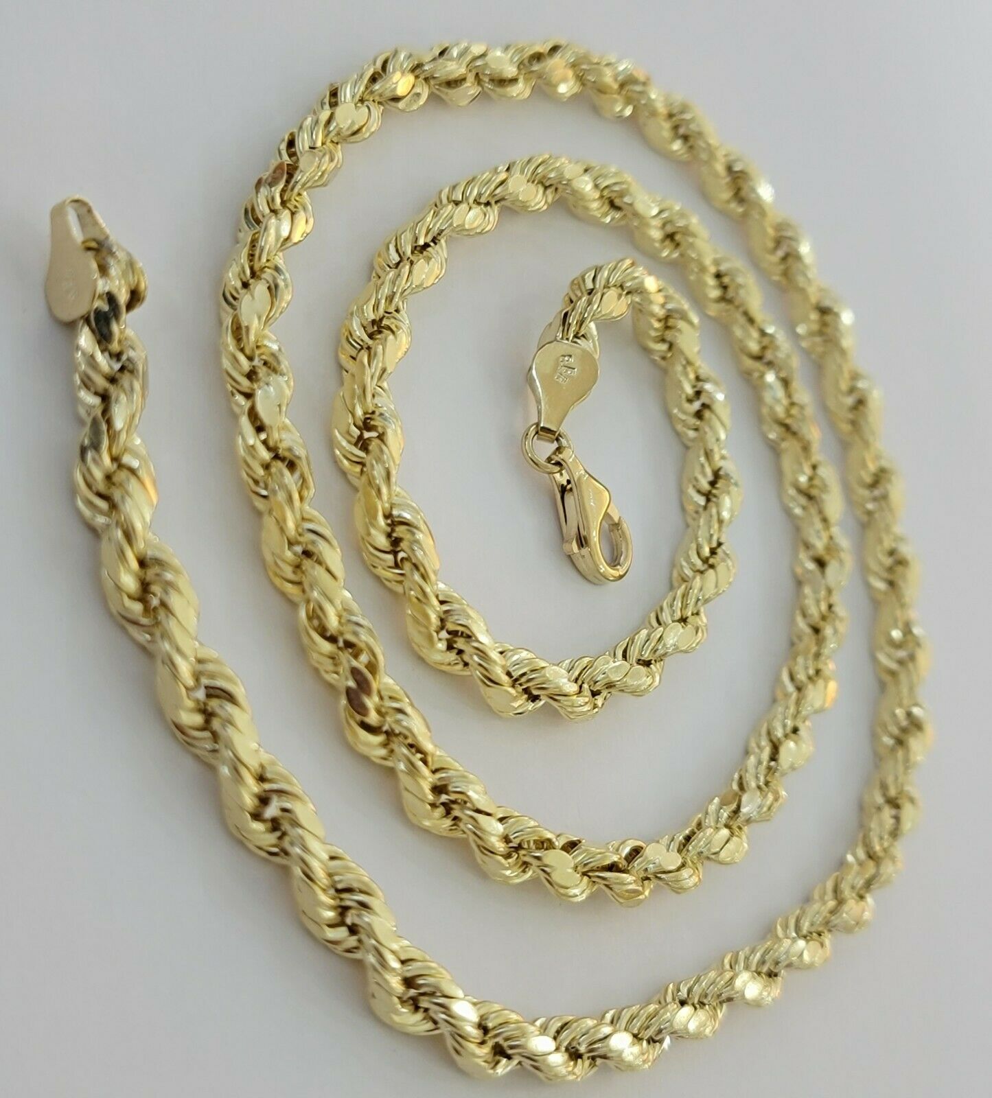 Real Gold 10k Rope Chain Necklace 5mm 18"-30" Inch Yellow Gold Diamond Cut Men's