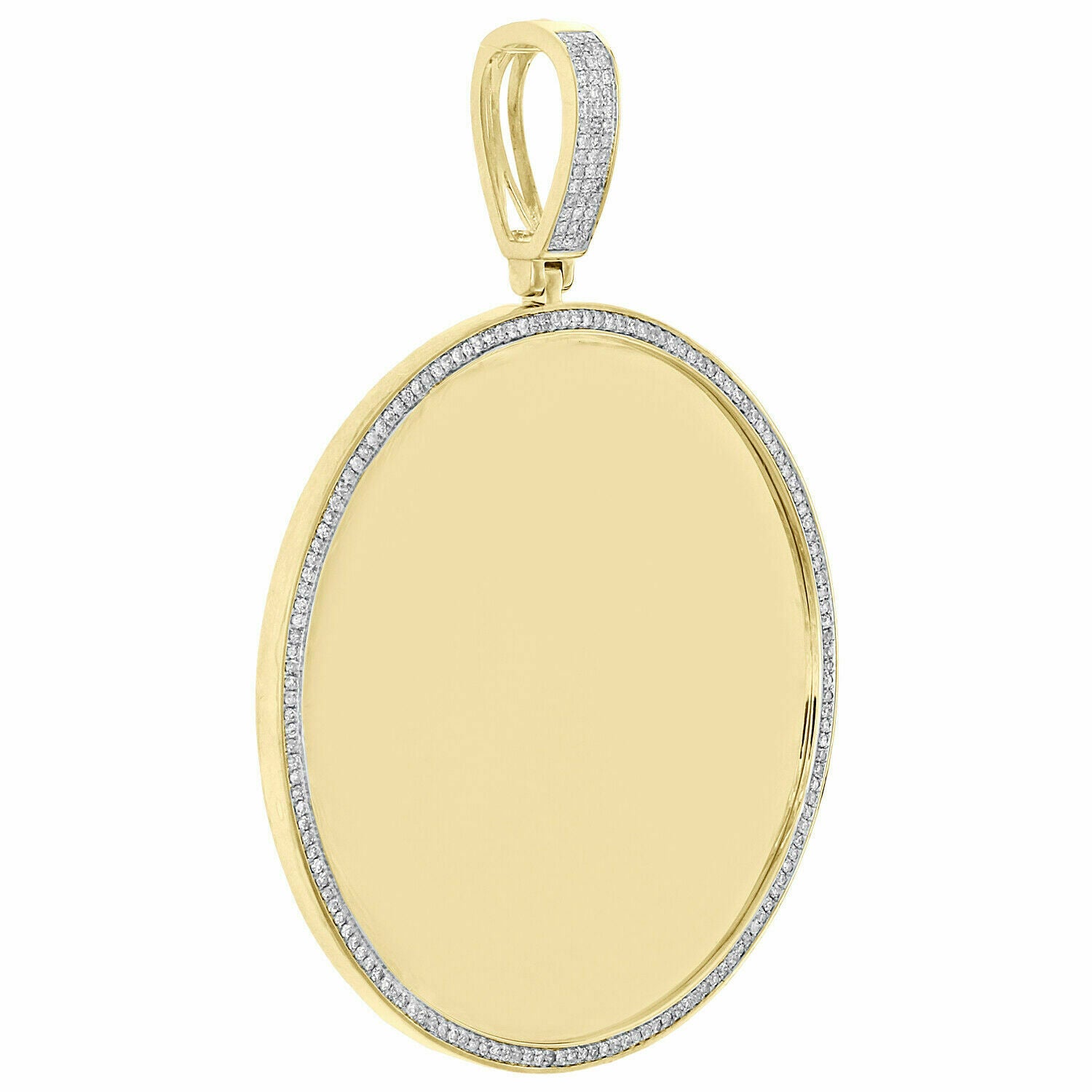 10K Yellow Gold Diamond Medallion Picture Memory Frame Pendant 3" Charm 1CT REAL