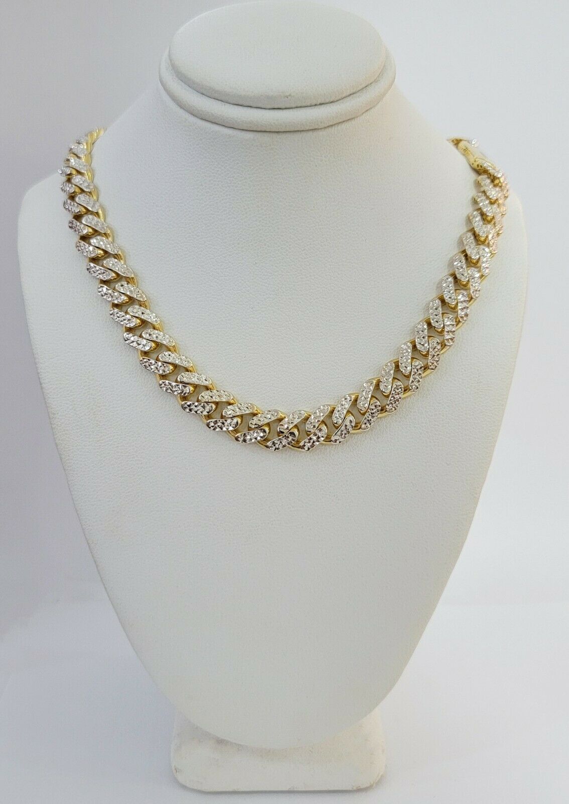 10k Gold Monaco Chain Necklace 10mm 22" Two-tone Diamond Cut REAL 10kt Gold SALE