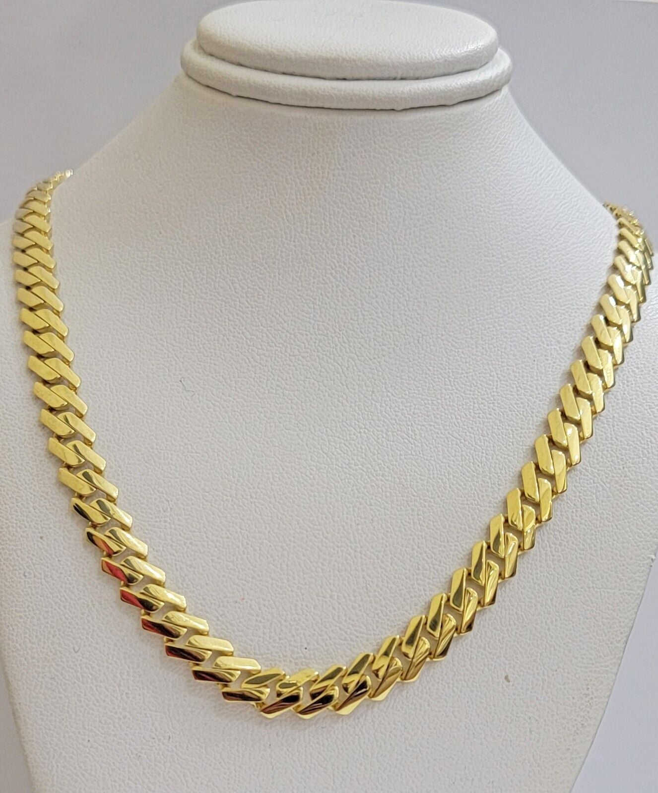 Real 10k Gold chain Cuban Link Monaco necklace 7.5mm 18-24 Inch Box Lock 10KT