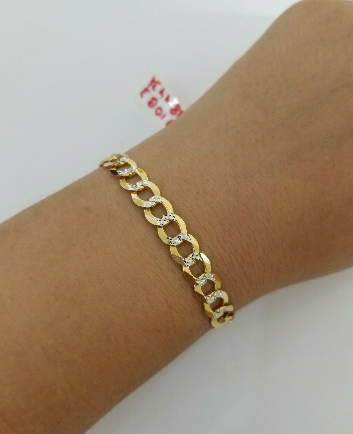 Real Gold Bracelet Solid 14k Cuban Curb Link FOR  ladies 7.5" Diamond Cut 7.5mm