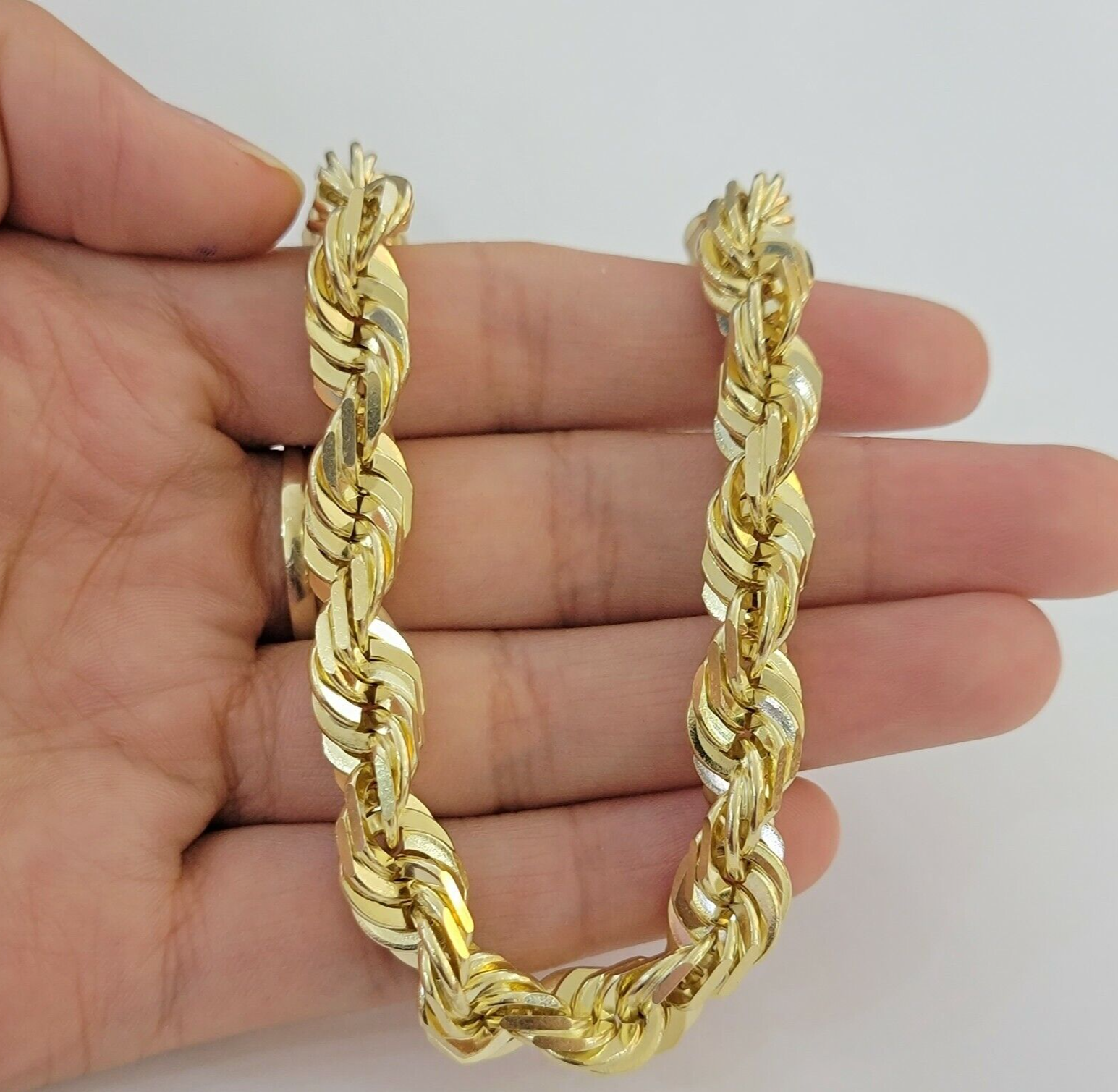 10mm 10k Yellow Gold Rope Men Bracelet 8" Diamond Cut Real Solid Link 10KT Gold