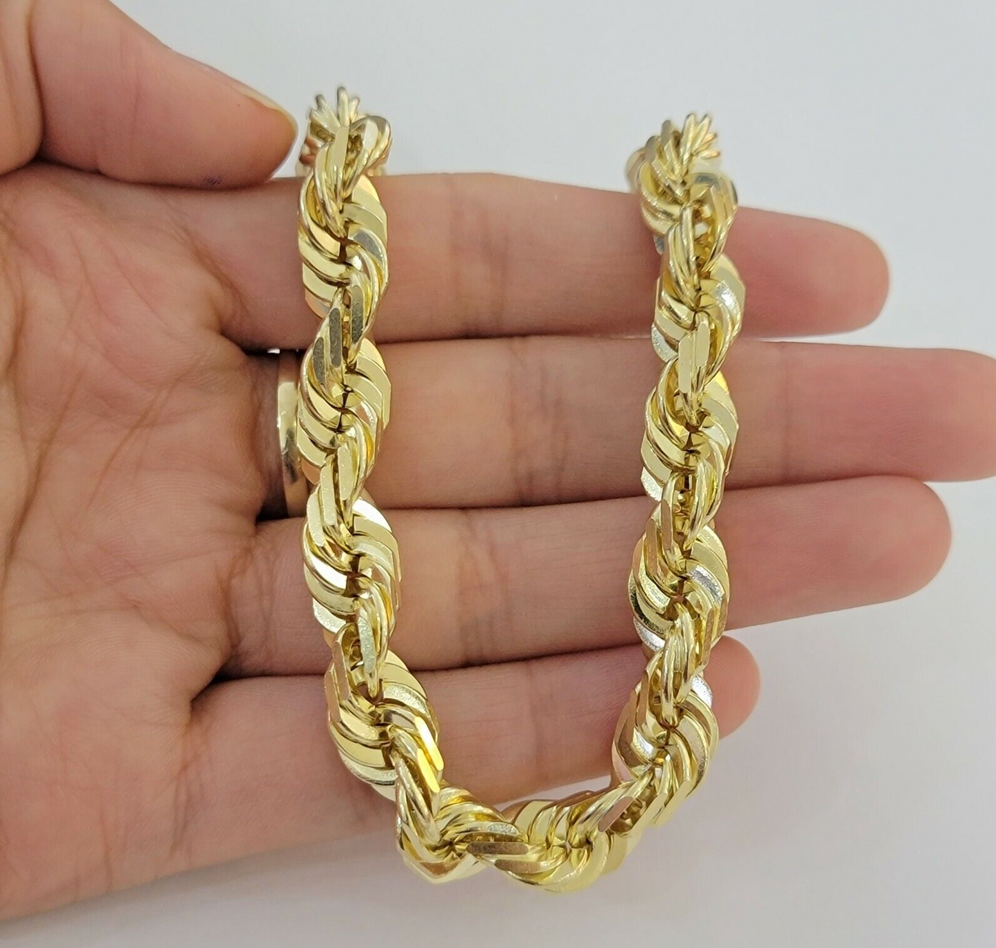 Mens Real 10k Gold Rope Bracelet 9 Inch 10.5mm Diamond Cut Solid 10KT Yellow Gld