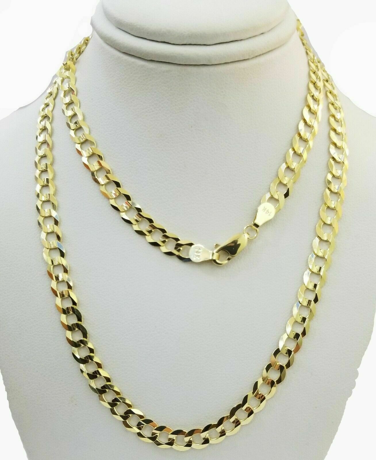 Real 14k Gold Chain Solid Cuban Curb Link Bracelet Necklace 3mm-10mm 7"-30" 14kt