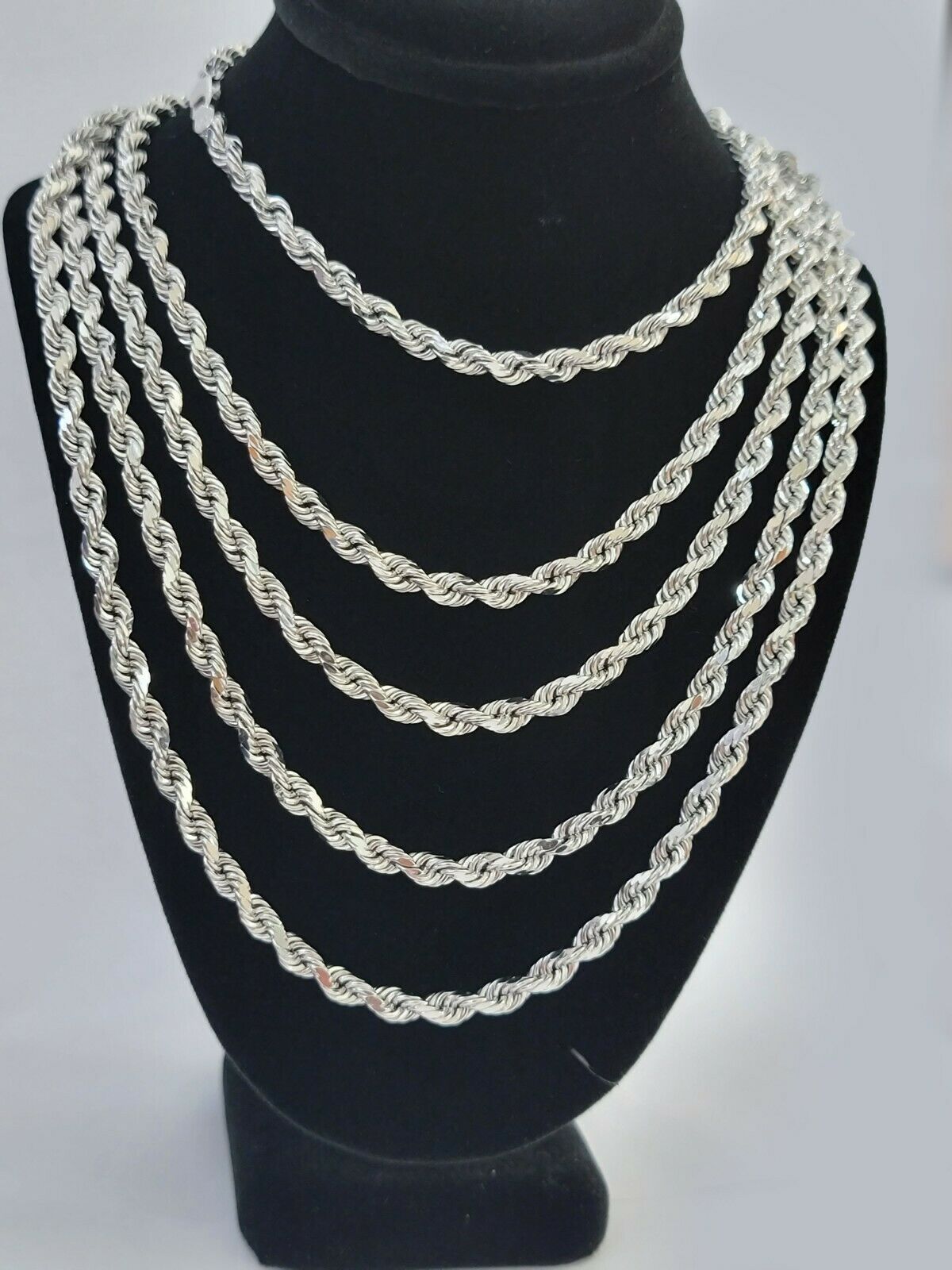 Real Gold 10k Rope Necklace Men's Chain 4mm 20" 22" 24" White Gold Diamond Cuts