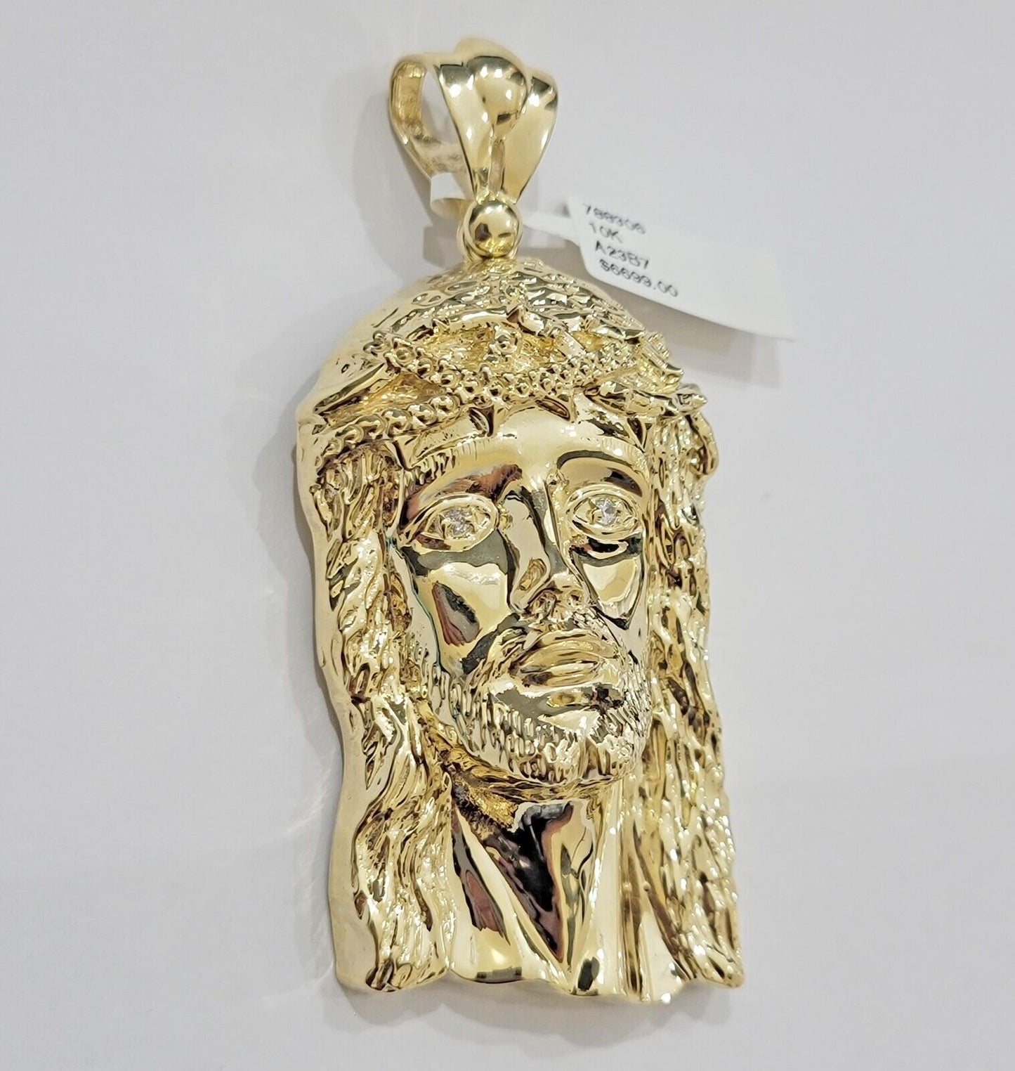 Real 14k Gold Pendant Jesus Head Charm 14kt Yellow Gold 3.1 Inch Long For Men's