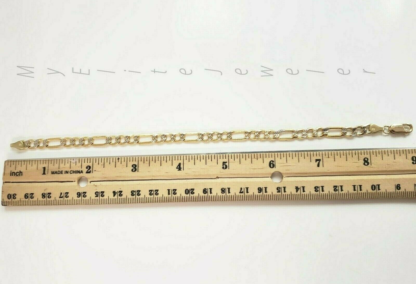 Women's Men's Diamond Cut Figaro Link Bracelet 10K Yellow Gold 5mm 9 Inch Long