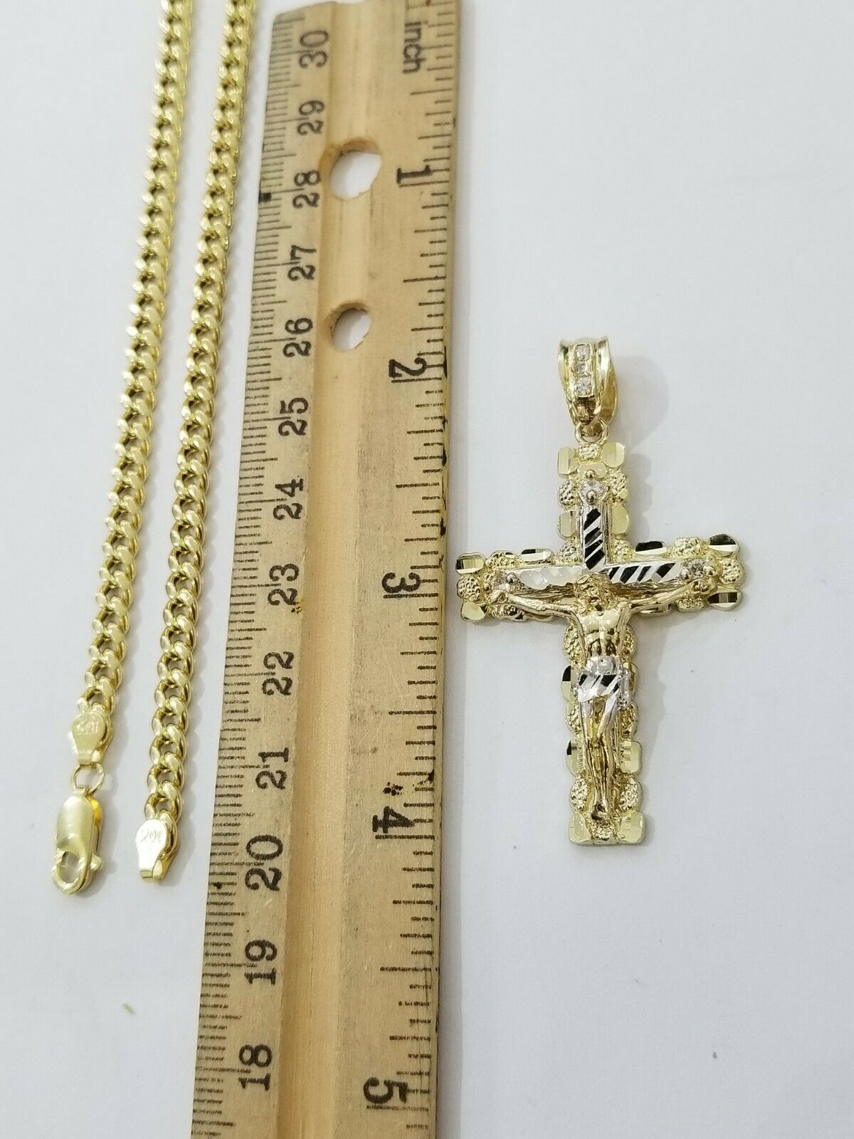 10k Yellow Gold Link Chain Pendant 5mm 18"-28" Miami Cuban Necklace Cross Charm