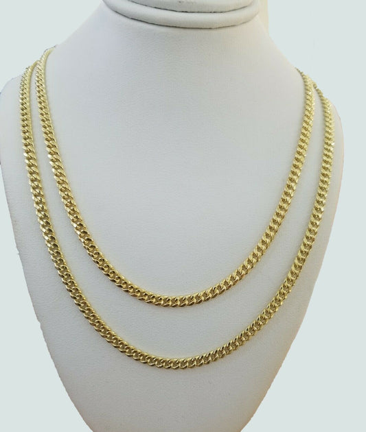 Real 10k Gold Necklace Miami Cuban 22" 24" Link 3.5mm Layer Chain 2 piece SET