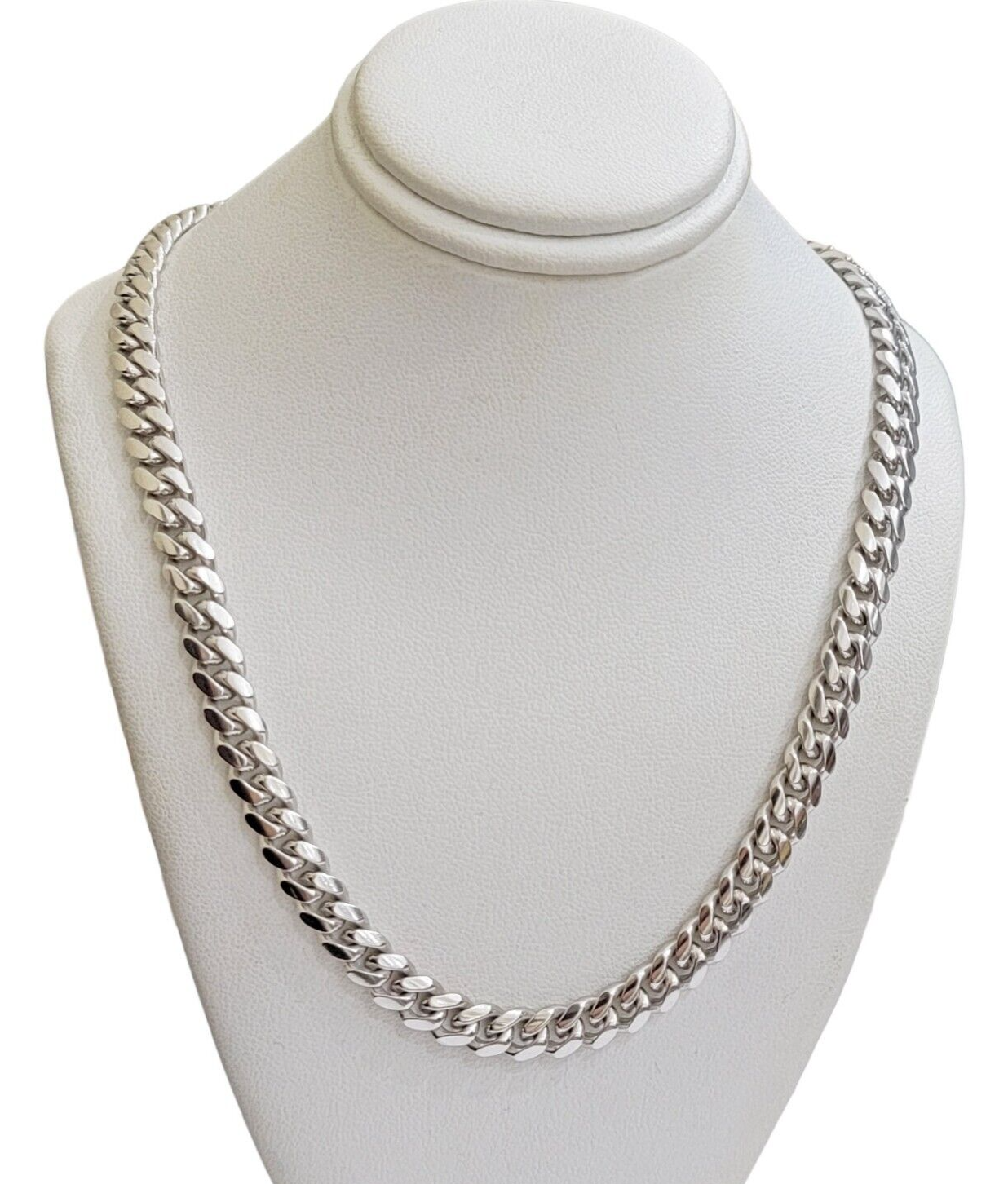 10k White Gold Chain Miami Cuban Link Necklace 26 Inch 7mm, Real Mens 10KT Solid